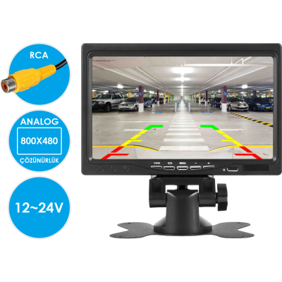 MK-M500 Çift Video Girişli Güneşlik ve Gömme Aparatlı Analog 7 Inch Araç Monitörü